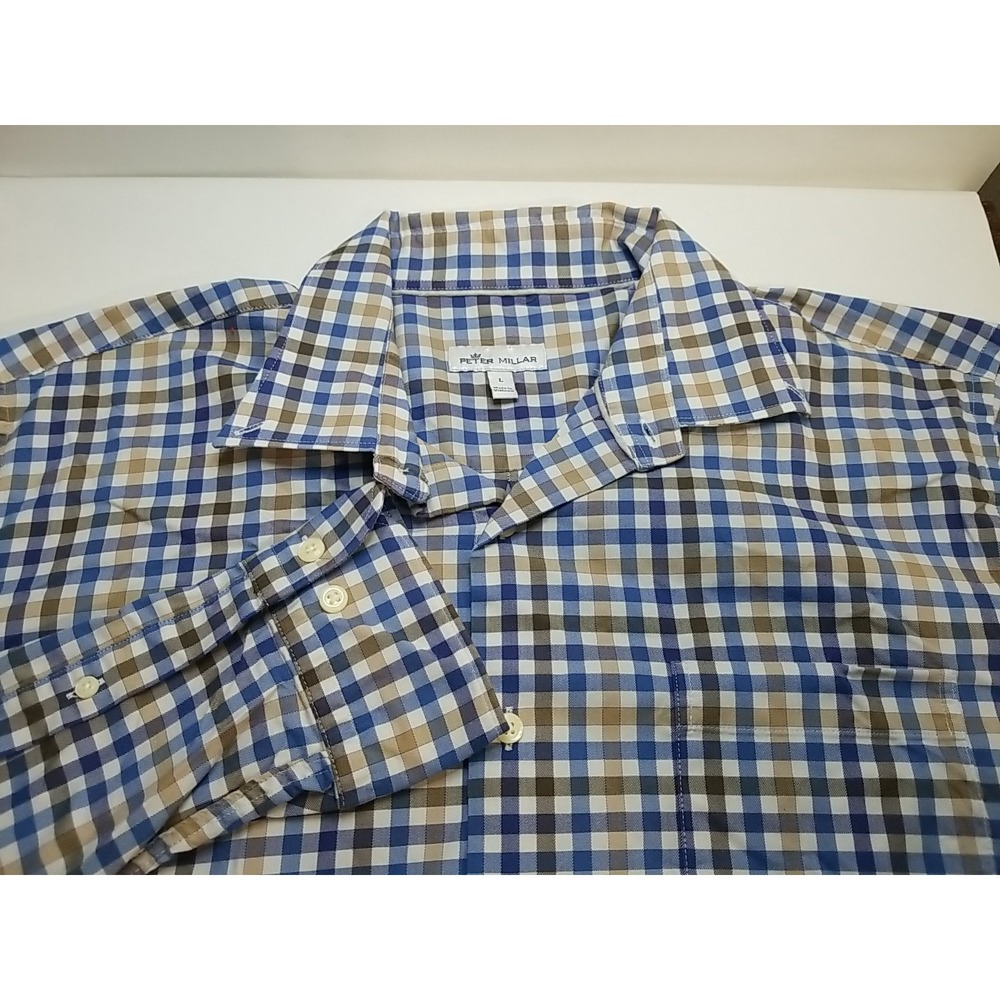 Peter Millar‎ Shirt Men's Large Long Sleeve Button Up Checkered Cotton Casual
